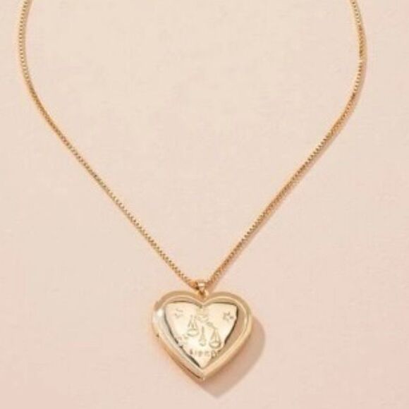 LIBRA GOLD ZODIAC HEART LOCKET NECKLACE - Picture 4 of 6